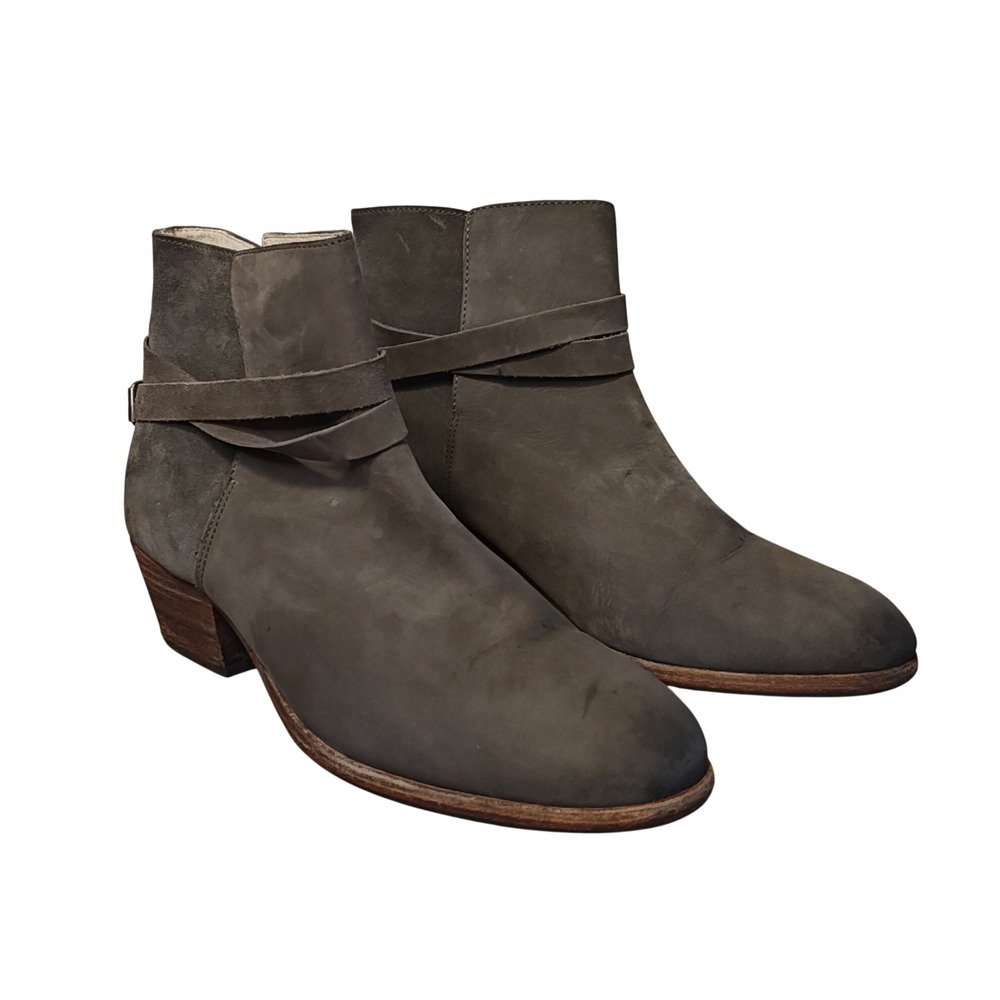 Boden Ankle Boots Women‎ 41.5 10.5 Taupe Leather Suede Buckle Strap Block Heel